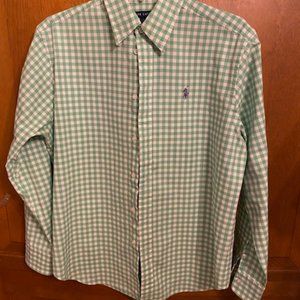 Ladies Ralph Lauren Cotton Long Sleeve Shirt in Green and White Check Size large